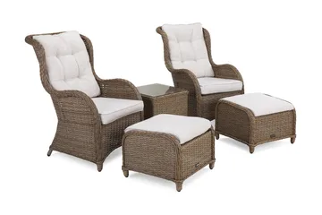 Marcus Caféset med 2 Öronlappsfåtöljer med Fotpall m Dyna - Natur - Utemöbler & utemiljö - Utegrupp - Cafegrupp & cafeset