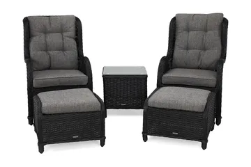 Marcus Caféset med 2 Öronlappsfåtöljer med Fotpall m Dyna - Svart - Utemöbler & utemiljö - Utegrupp - Cafegrupp & cafeset