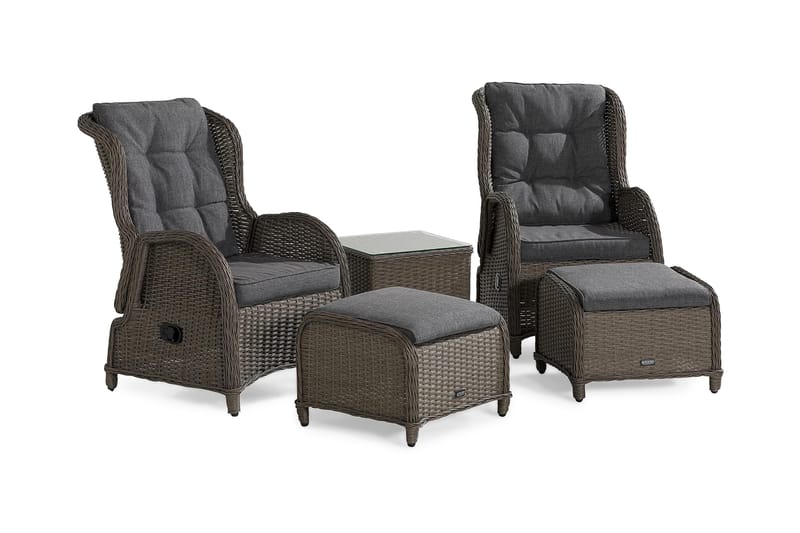 Marcus Caféset med 2 Reclinerfåtöljer Utomhus m Dyna, Grå