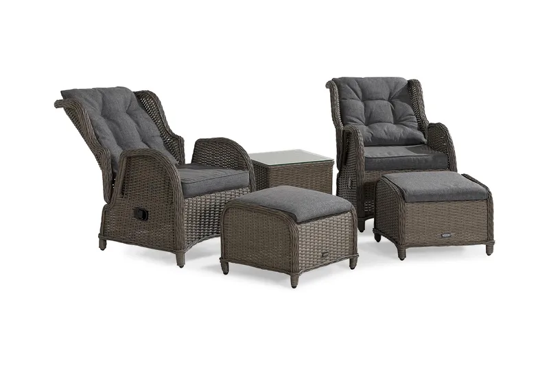 Marcus Caféset med 2 Reclinerfåtöljer Utomhus m Dyna - Grå - Utemöbler & utemiljö - Utegrupp - Cafegrupp & cafeset