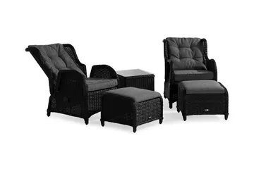 Marcus Caféset med 2 Reclinerfåtöljer Utomhus m Dyna - Svart - Utemöbler & utemiljö - Utegrupp - Cafegrupp & cafeset