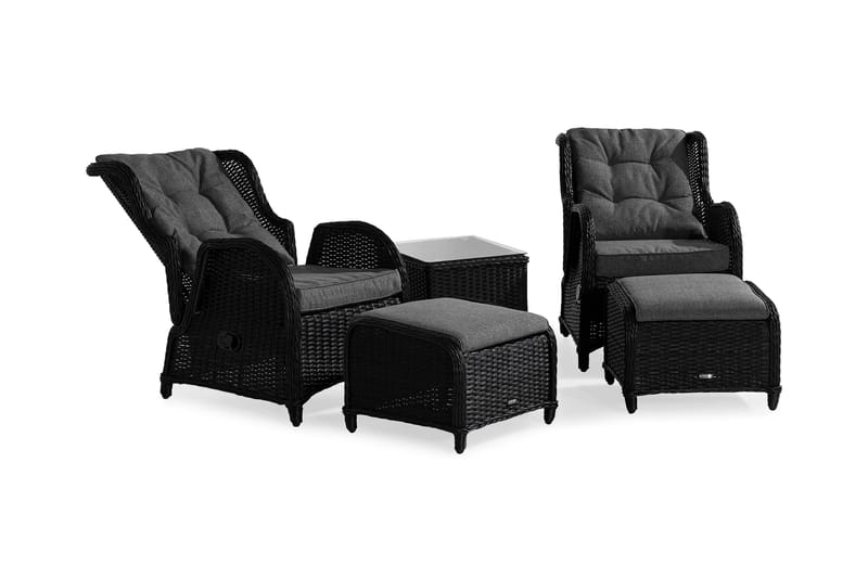 Marcus Caféset med 2 Reclinerfåtöljer Utomhus m Dyna - Svart - Utemöbler & utemiljö - Utegrupp - Cafegrupp & cafeset