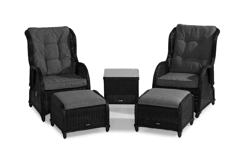Marcus Caféset med 2 Reclinerfåtöljer Utomhus m Dyna - Svart - Utemöbler & utemiljö - Utegrupp - Cafegrupp & cafeset