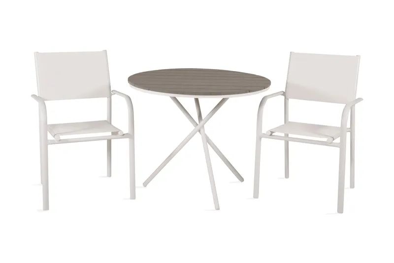 Parma Caféset Rund Ø90 cm + 2 Santorini Karmstolar, Brun/Vit