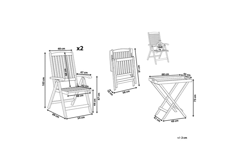 Trädgårdsmöbelset av Utebord och 2 Utestolar JAVA - Trä/natur - Utemöbler & utemiljö - Utegrupp - Cafegrupp & cafeset