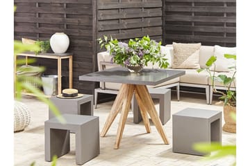 Trädgårdsset av Utebord och 4 pallar 90x90 OLBIA - Grå - Utemöbler & utemiljö - Utegrupp - Cafegrupp & cafeset