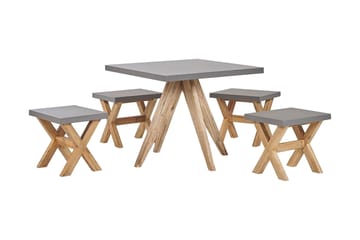 Trädgårdsset av Utebord och 4 pallar 90 x 90 cm OLBIA - Grå - Utemöbler & utemiljö - Utegrupp - Cafegrupp & cafeset