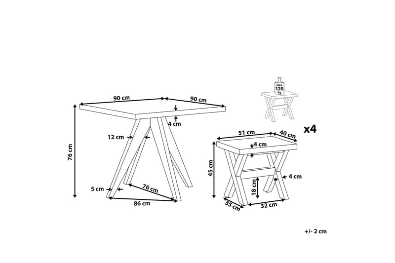 Trädgårdsset av Utebord och 4 pallar 90 x 90 cm OLBIA - Grå - Utemöbler & utemiljö - Utegrupp - Cafegrupp & cafeset