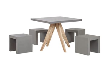 Trädgårdsset av Utebord och 4 pallar 90x90 OLBIA - Grå - Utemöbler & utemiljö - Utegrupp - Cafegrupp & cafeset