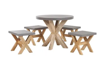 Trädgårdsset av Utebord och 4 pallar¸ 90 cmOLBIA - Grå - Utemöbler & utemiljö - Utegrupp - Cafegrupp & cafeset