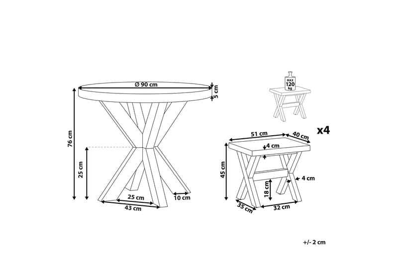 Trädgårdsset av Utebord och 4 pallar¸ 90 cmOLBIA - Grå - Utemöbler & utemiljö - Utegrupp - Cafegrupp & cafeset