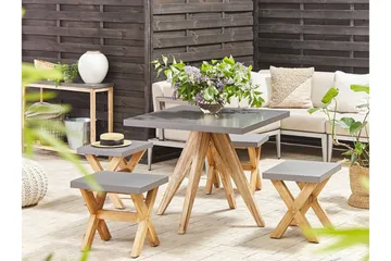 Trädgårdsset av Utebord och 4 pallar 90 x 90 cm OLBIA - Grå - Utemöbler & utemiljö - Utegrupp - Cafegrupp & cafeset