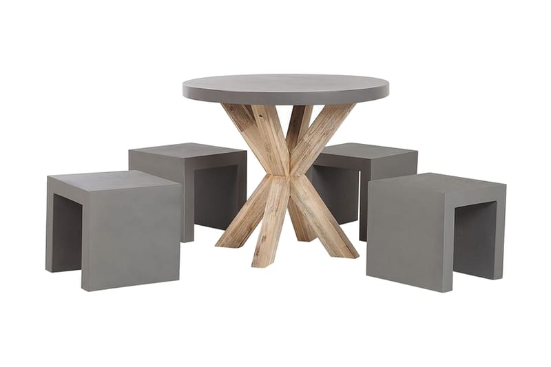Trädgårdsset Utebord och 4 pallar 90  OLBIA/TARANTO - Grå - Utemöbler & utemiljö - Utegrupp - Cafegrupp & cafeset