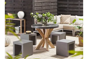 Trädgårdsset Utebord och 4 pallar 90  OLBIA/TARANTO - Grå - Utemöbler & utemiljö - Utegrupp - Cafegrupp & cafeset