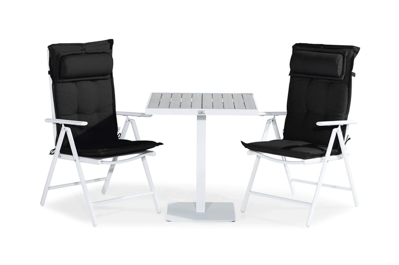 Tunis Caféset 70x70 + 2 Maggie Positionsstol m Dyna, Vit/Grå/Svart