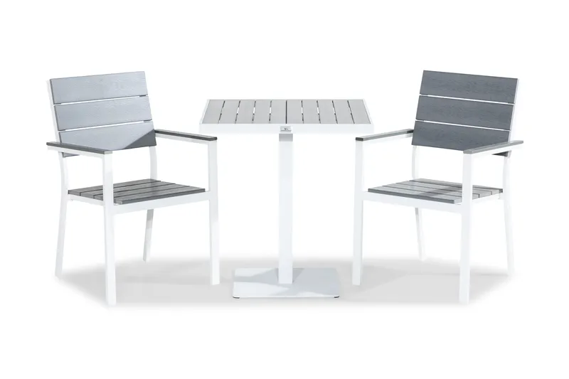 Tunis Caféset 70x70 + 2 Stapelstolar, Vit/Grå