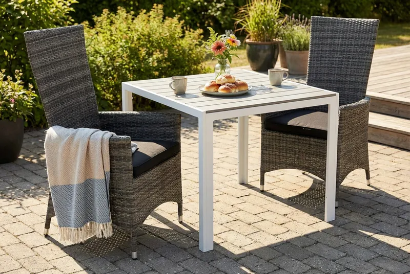 Tunis Matgrupp 90 + 2 Jenny Ställbar Fåtölj m Dyna - Vit/Grå/Svart - Utemöbler & utemiljö - Utegrupp - Cafegrupp & cafeset