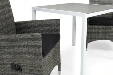 Tunis Matgrupp 90 + 2 Jenny Ställbar Fåtölj m Dyna - Vit/Grå/Svart - Utemöbler & utemiljö - Utegrupp - Cafegrupp & cafeset