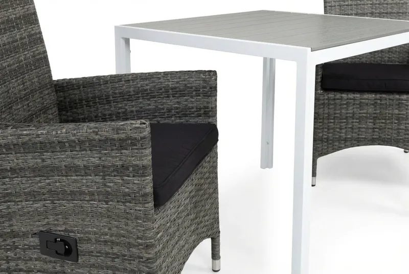 Tunis Matgrupp 90 + 2 Jenny Ställbar Fåtölj m Dyna - Vit/Grå/Svart - Utemöbler & utemiljö - Utegrupp - Cafegrupp & cafeset