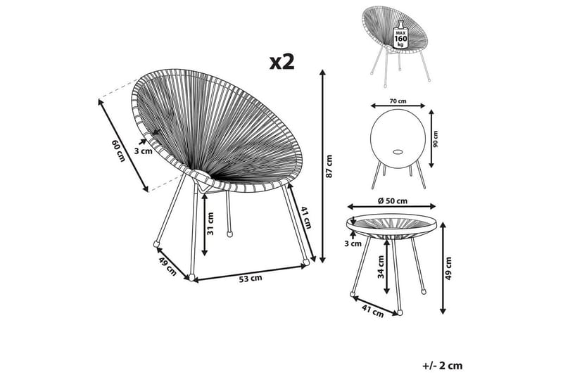 Cafeset Acapulco II Vit/Svart - Vit/Svart - Utemöbler & utemiljö - Utegrupp - Cafegrupp & cafeset