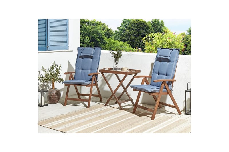 Cafeset Amantea med kuddar Mörk trä/blå - Mörk trä/blå - Utemöbler & utemiljö - Utegrupp - Cafegrupp & cafeset