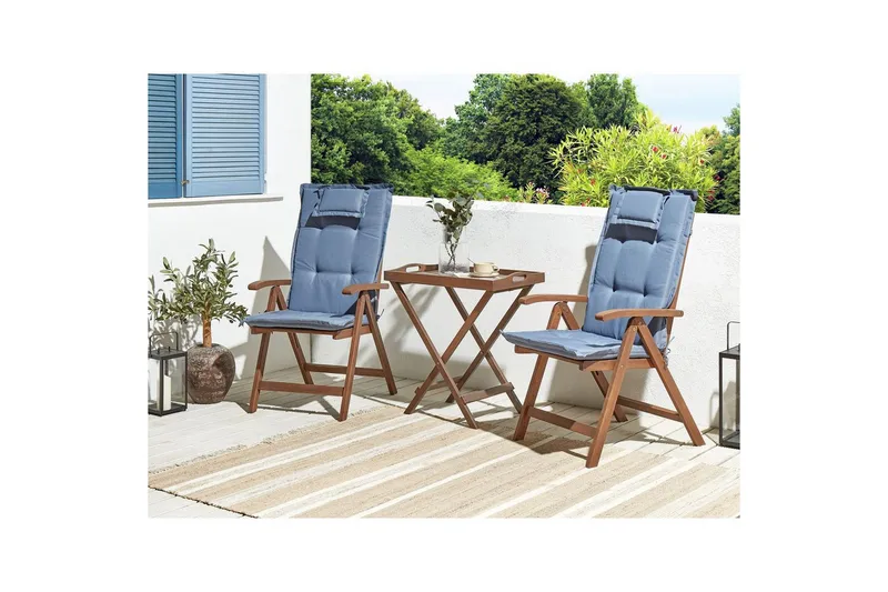 Cafeset Amantea med kuddar Mörk trä/blå - Mörk trä/blå - Utemöbler & utemiljö - Utegrupp - Cafegrupp & cafeset