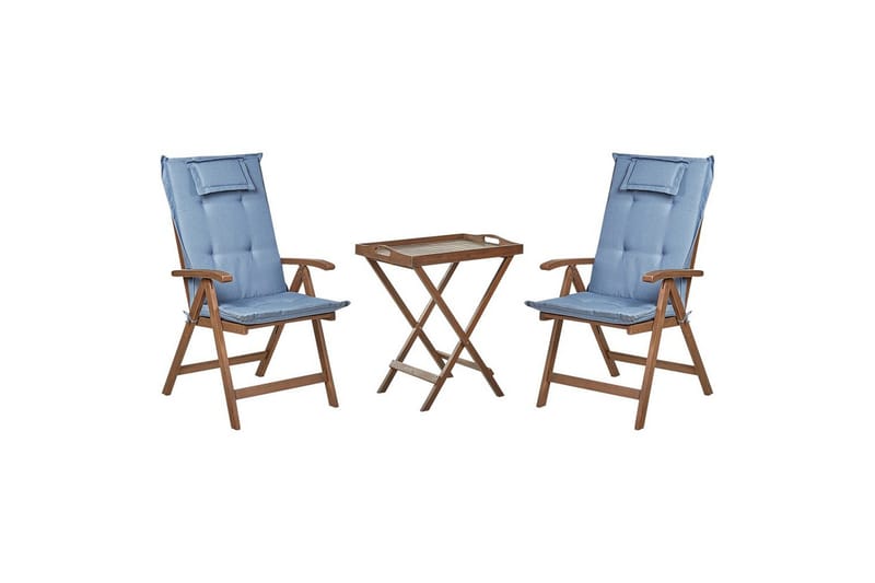 Cafeset Amantea med kuddar Mörk trä/blå, Mörk trä/blå