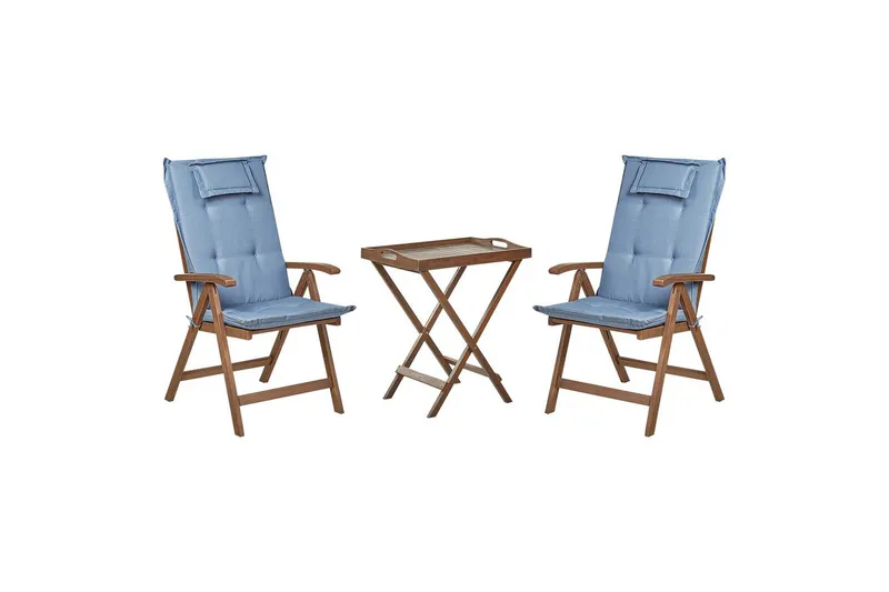 Cafeset Amantea med kuddar Mörk trä/blå, Mörk trä/blå