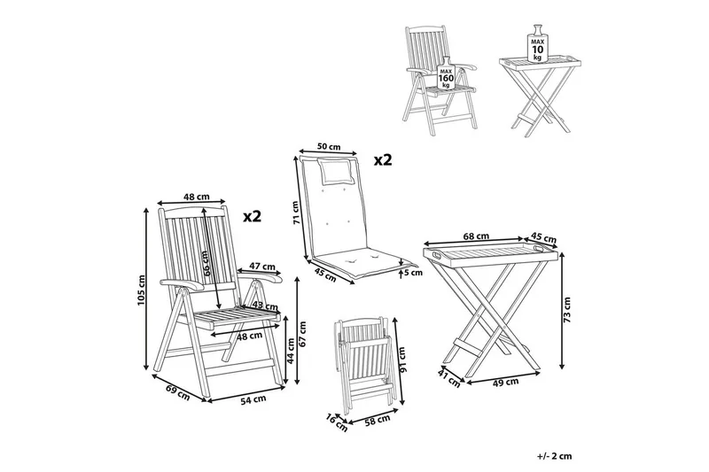 Cafeset Amantea med kuddar Mörk trä/vit - Mörk trä/vit - Utemöbler & utemiljö - Utegrupp - Cafegrupp & cafeset