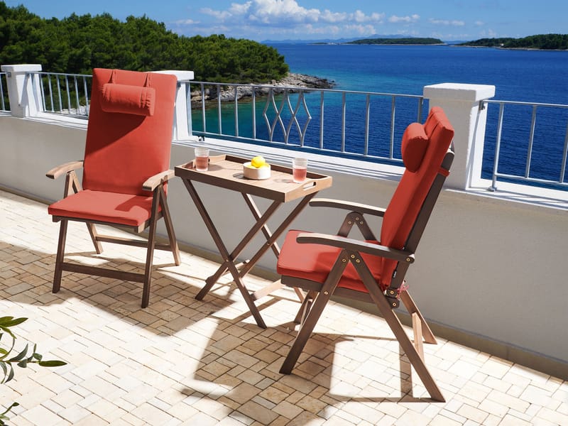 Caféset utomhus Amantea Premium Akaciaträ - Brun/Röd - Utemöbler & utemiljö - Utegrupp - Cafegrupp & cafeset