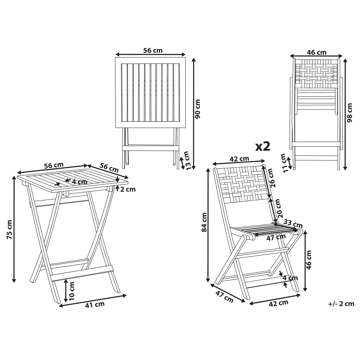 Caféset utomhus Coniolo Akaciaträ - Brun/Svart - Utemöbler & utemiljö - Utegrupp - Cafegrupp & cafeset