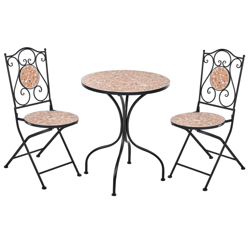 Caféset utomhus Fällbar Adrano Järn - Svart/Brun/Orange - Utemöbler & utemiljö - Utegrupp - Cafegrupp & cafeset