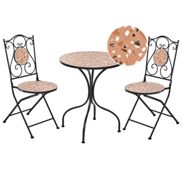 Caféset utomhus Fällbar Adrano Järn - Svart/Brun/Orange - Utemöbler & utemiljö - Utegrupp - Cafegrupp & cafeset