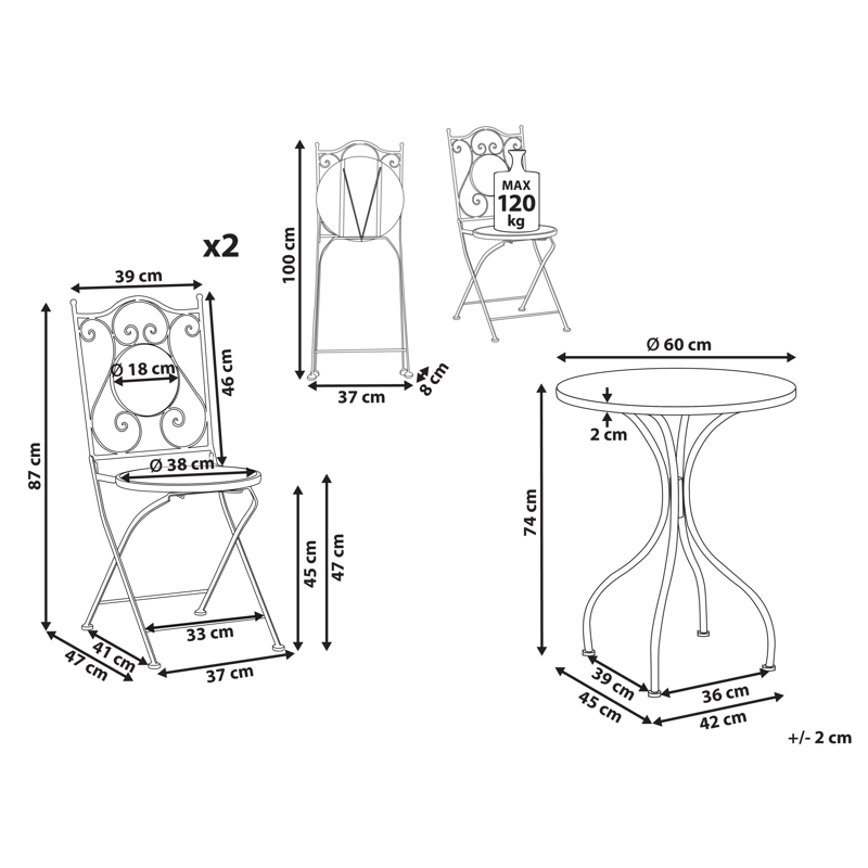 Caféset utomhus Fällbar Anapo Järn - svart/grön - Utemöbler & utemiljö - Utegrupp - Cafegrupp & cafeset