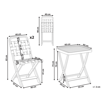 Caféset utomhus Fällbar Calciano Akaciaträ - Brun/Beige - Utemöbler & utemiljö - Utegrupp - Cafegrupp & cafeset