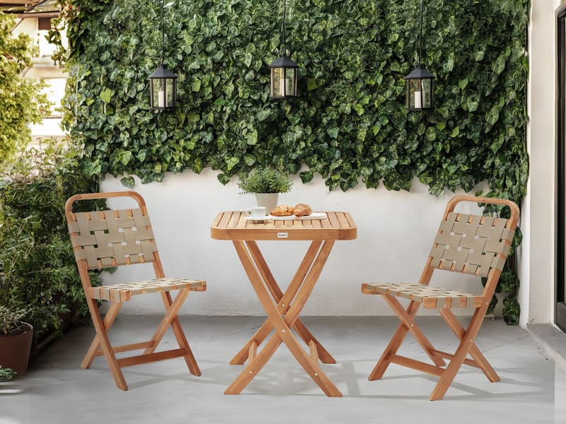 Caféset utomhus Fällbar Calciano Akaciaträ - Brun/Beige - Utemöbler & utemiljö - Utegrupp - Cafegrupp & cafeset