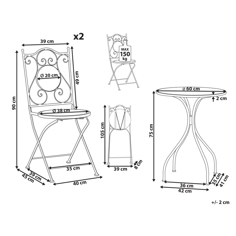 Caféset utomhus Fällbar Chapeco Järn - Svart/Blå/Vit - Utemöbler & utemiljö - Utegrupp - Cafegrupp & cafeset