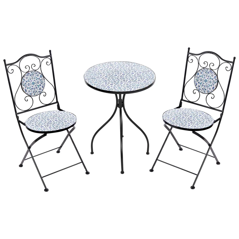 Caféset utomhus Fällbar Chapeco Järn - Svart/Blå/Vit - Utemöbler & utemiljö - Utegrupp - Cafegrupp & cafeset