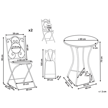 Caféset utomhus Fällbar Comiso Järn - Svart/Vit - Utemöbler & utemiljö - Utegrupp - Cafegrupp & cafeset