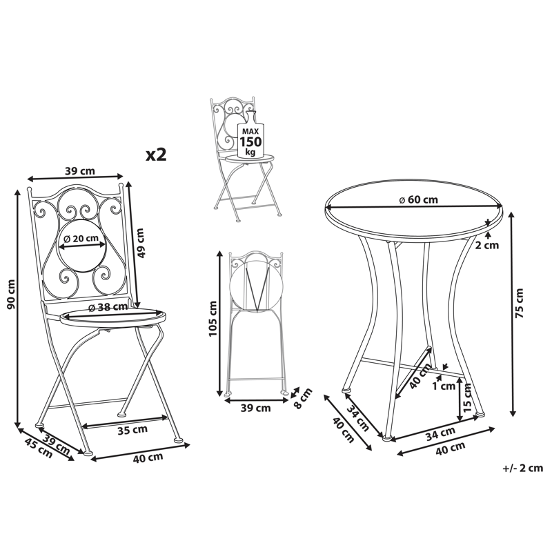 Caféset utomhus Fällbar Comiso Järn - Svart/Vit - Utemöbler & utemiljö - Utegrupp - Cafegrupp & cafeset
