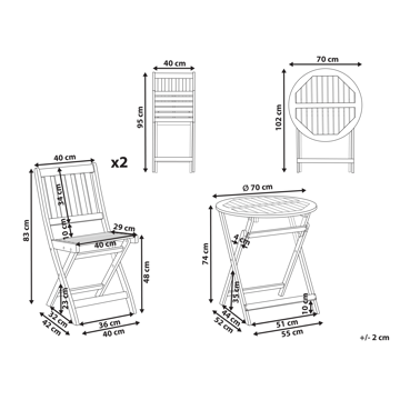 Caféset utomhus Fällbar Febbio Akaciaträ - Brun - Utemöbler & utemiljö - Utegrupp - Cafegrupp & cafeset