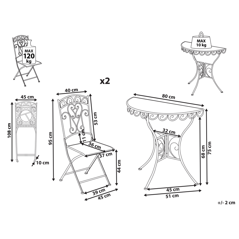 Caféset utomhus Fällbar Juina Järn - Beige - Utemöbler & utemiljö - Utegrupp - Cafegrupp & cafeset