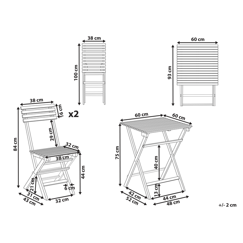 Caféset utomhus Fällbar Solarolo Akaciaträ - Brun - Utemöbler & utemiljö - Utegrupp - Cafegrupp & cafeset