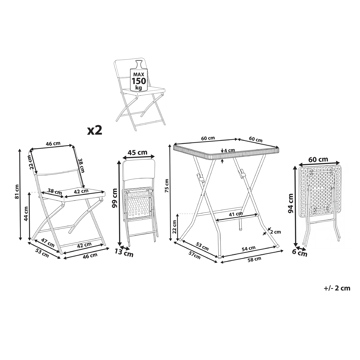 Caféset utomhus Fällbar Trappeto - Grå/Svart - Utemöbler & utemiljö - Utegrupp - Cafegrupp & cafeset