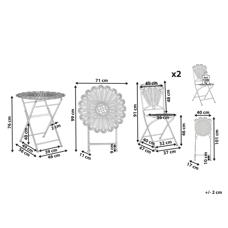 Caféset utomhus Fällbar Pavia Järn - Blå - Utemöbler & utemiljö - Utegrupp - Cafegrupp & cafeset