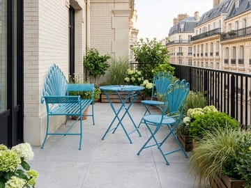 Caféset utomhus med Bänk Pavia Järn - Blå - Utemöbler & utemiljö - Utegrupp - Cafegrupp & cafeset