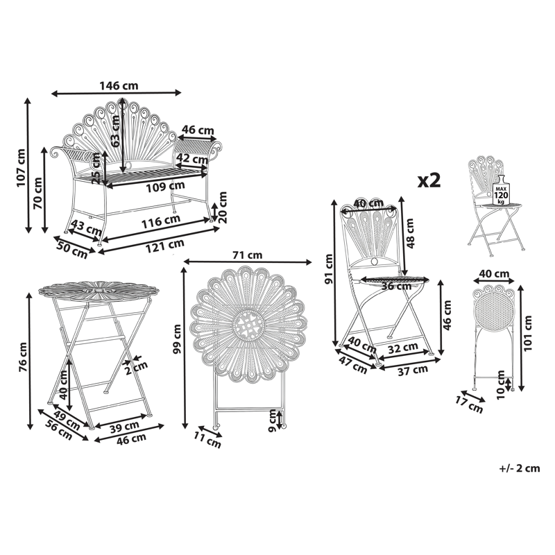 Caféset utomhus med Bänk Pavia Järn - Vit - Utemöbler & utemiljö - Utegrupp - Cafegrupp & cafeset