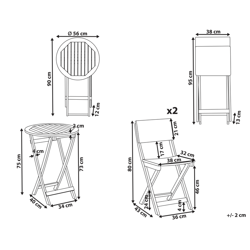 Caféset utomhus Rivarotta Akaciaträ - Brun/Svart - Utemöbler & utemiljö - Utegrupp - Cafegrupp & cafeset