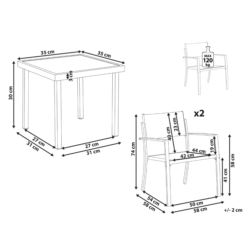 Caféset utomhus Tavoleto Stål - Mörkgrå - Utemöbler & utemiljö - Utegrupp - Cafegrupp & cafeset