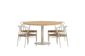 Croft Matgrupp Rund 120 cm Utomhus med 4 Alfons Matstolar - Beige - Utemöbler & utemiljö - Utegrupp - Matgrupp utomhus